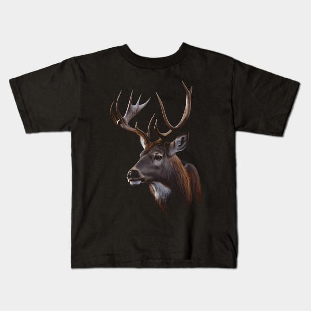 Majestic Deer Buck Stunning Buck Portrait Kids T-Shirt by TruckerJunk
